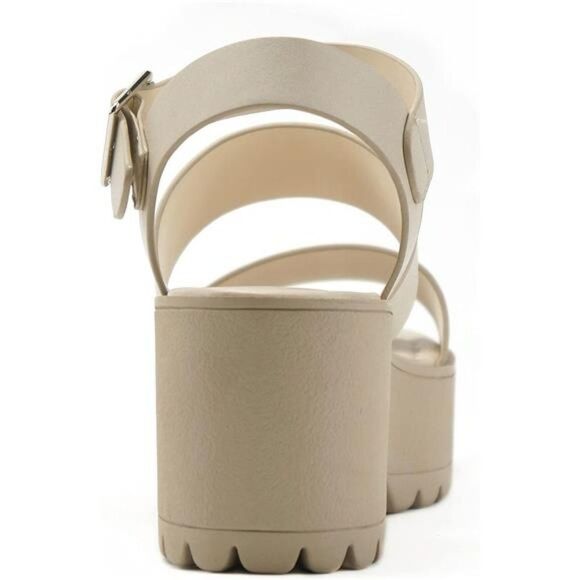 Women's Open Toe Two Bands Lug sole Fashion Block Heel Sandals Adjustable - Picture 4 of 5